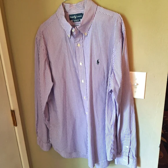 Blue Label Ralph Lauren Office Button Down Shirt in Purple and White XL - Picture 6 of 16